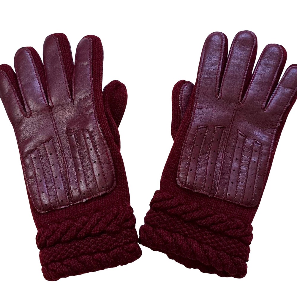 Vintage‎ Womens Burgundy Knit Gloves Lined Winter Warm Fashion Accessories 1970s